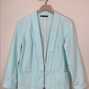 Maurices Open Front Blazer Large Seafoam Green Cotton Pockets Long Sleeve Summer